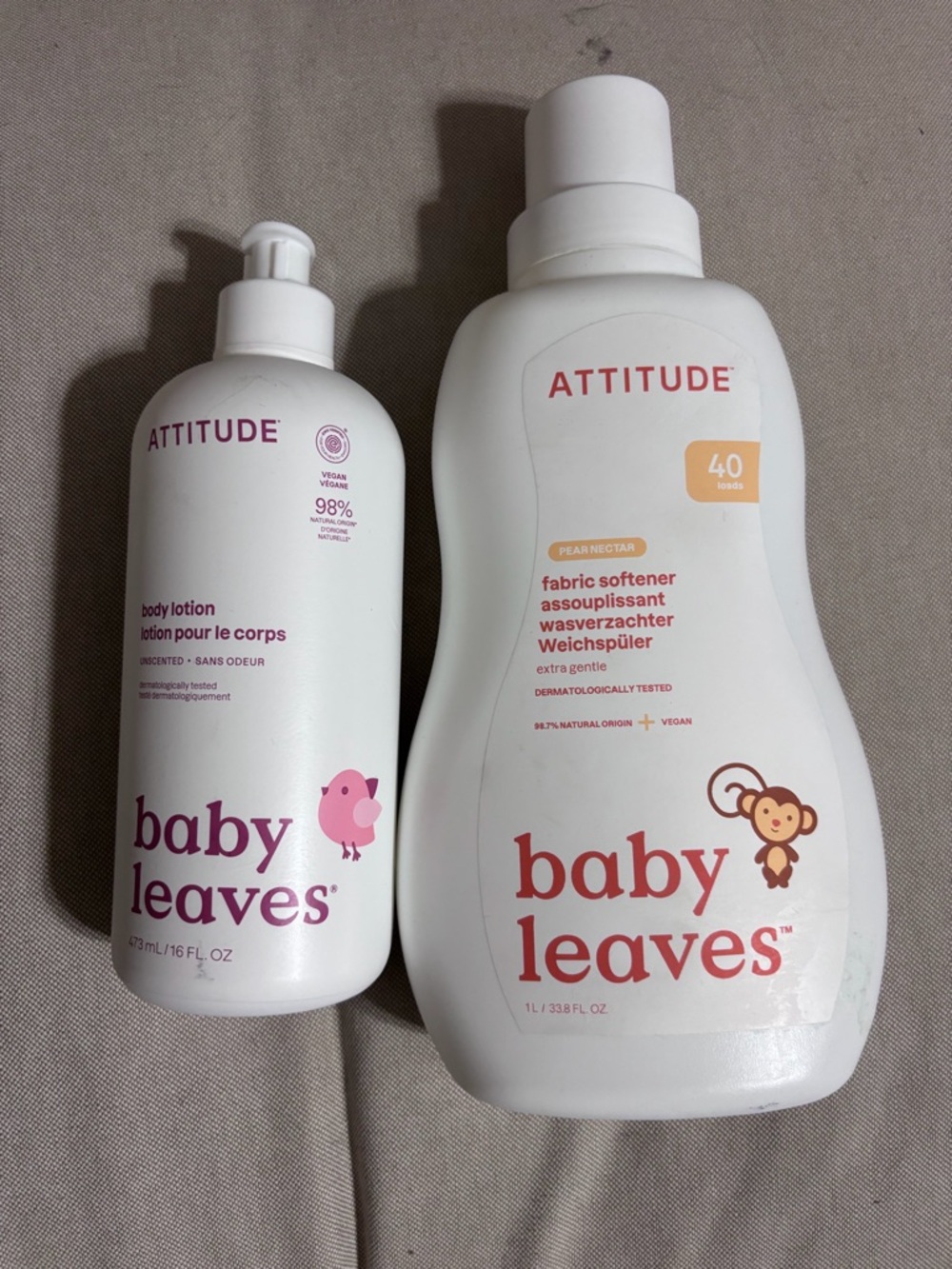 Baby Leaves Baby Lotion & Fabric Softener Set - White with Pink Accents